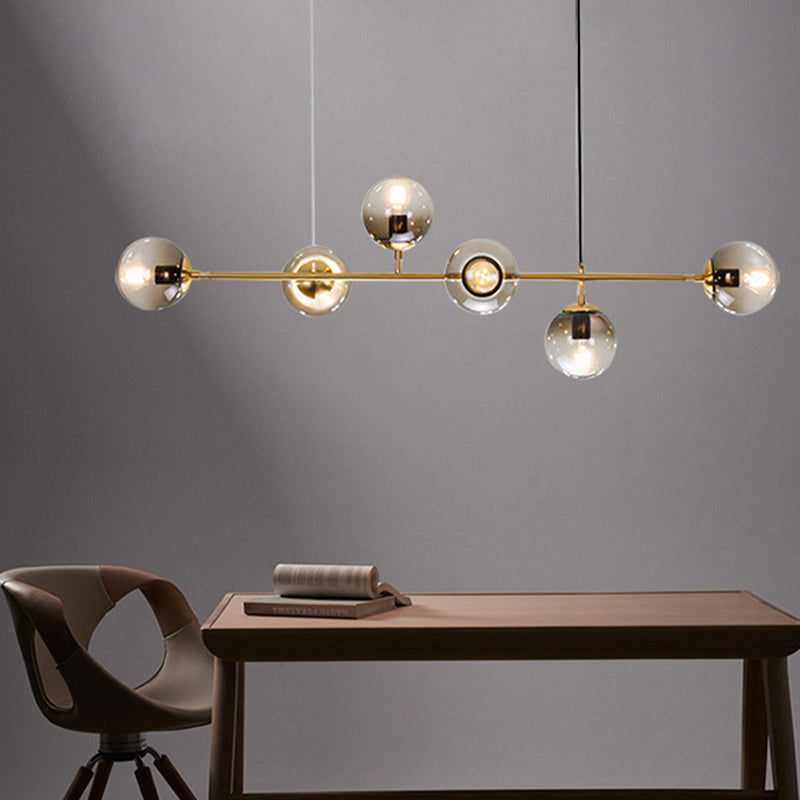 Modern Linear Ceiling Pendant Light Glass 6 Lights Hanging Ceiling Lights