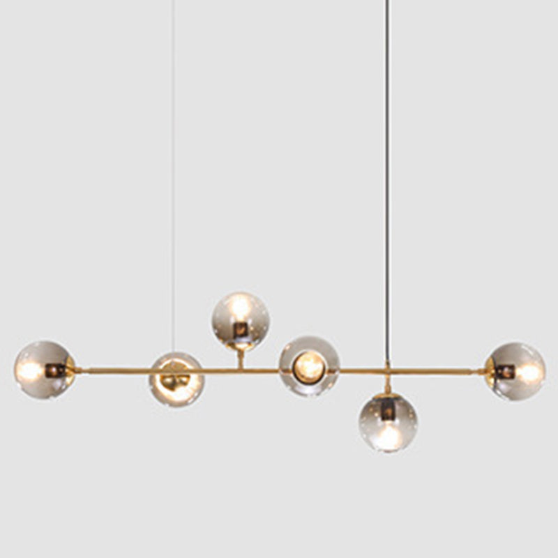 Modern Linear Ceiling Pendant Light Glass 6 Lights Hanging Ceiling Lights