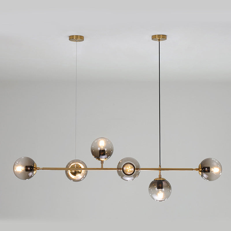 Modern Linear Ceiling Pendant Light Glass 6 Lights Hanging Ceiling Lights