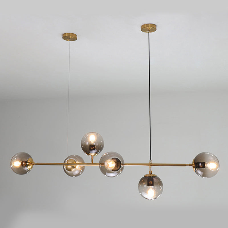 Modern Linear Ceiling Pendant Light Glass 6 Lights Hanging Ceiling Lights