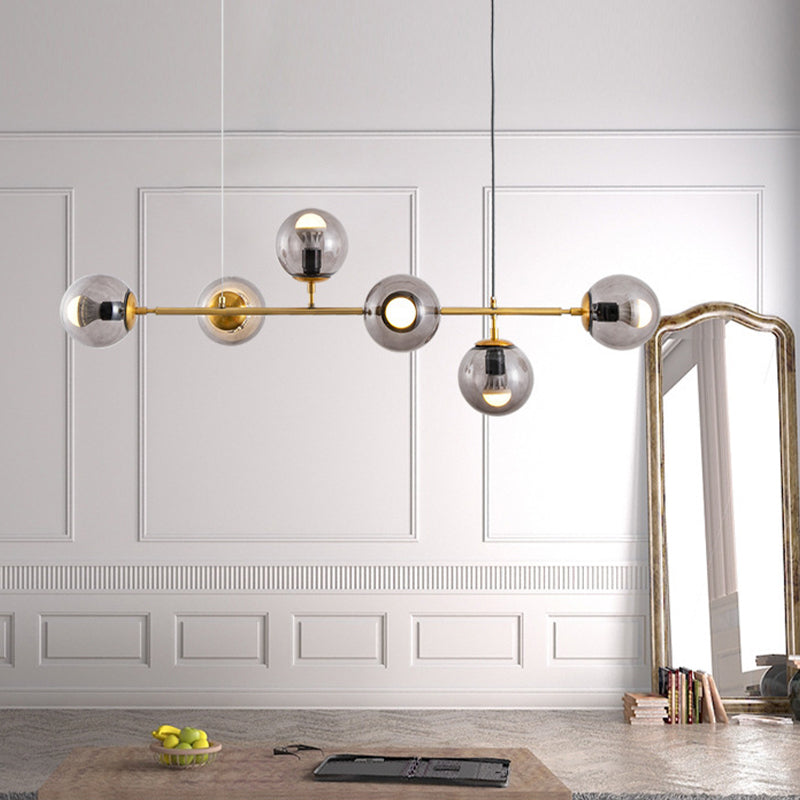 Modern Linear Ceiling Pendant Light Glass 6 Lights Hanging Ceiling Lights