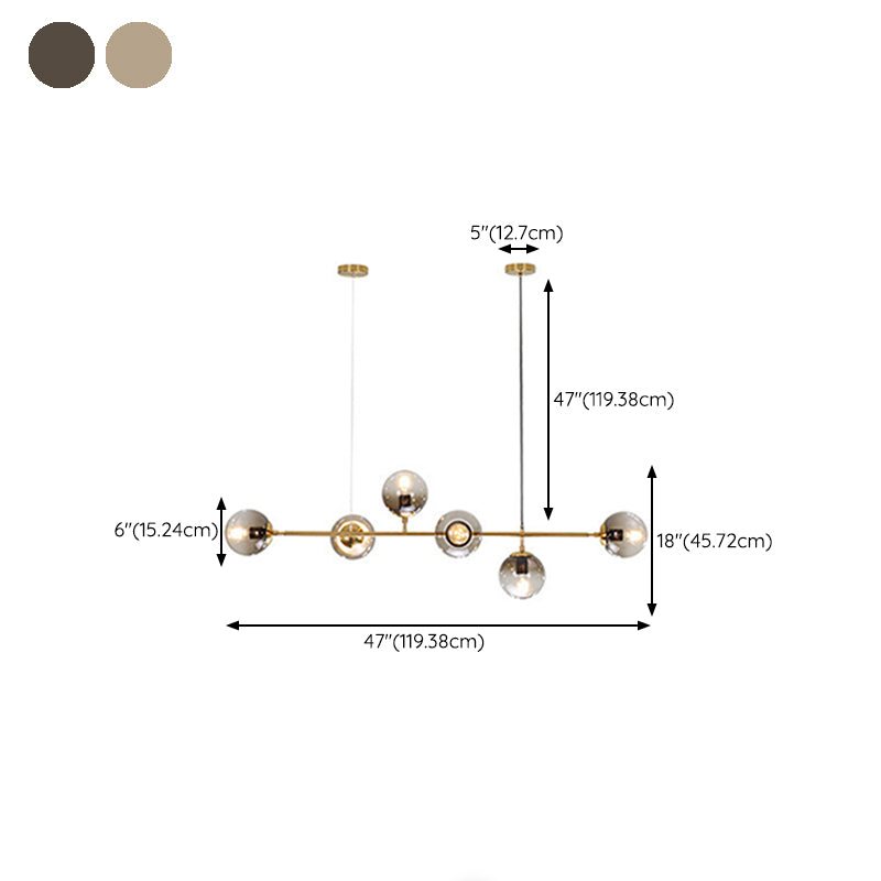 Modern Linear Ceiling Pendant Light Glass 6 Lights Hanging Ceiling Lights