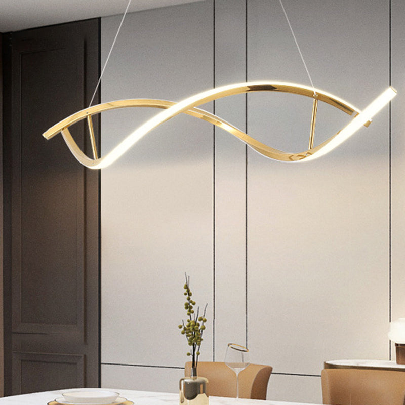 2 Lights Geometric Chandelier Light Contemporary Metal Pendant Lighting in Gold