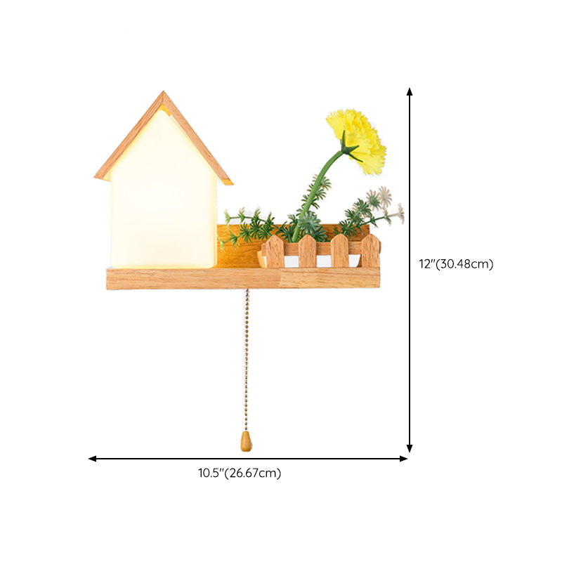 Modern Style House Shade Wall Light Wood 1 Light Sconces for Bedroom without Plant