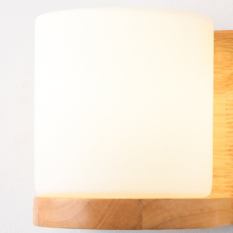 Modern Style Cylinder Shade Wall Light Wood 1 Light Sconces for Living Room without Plant