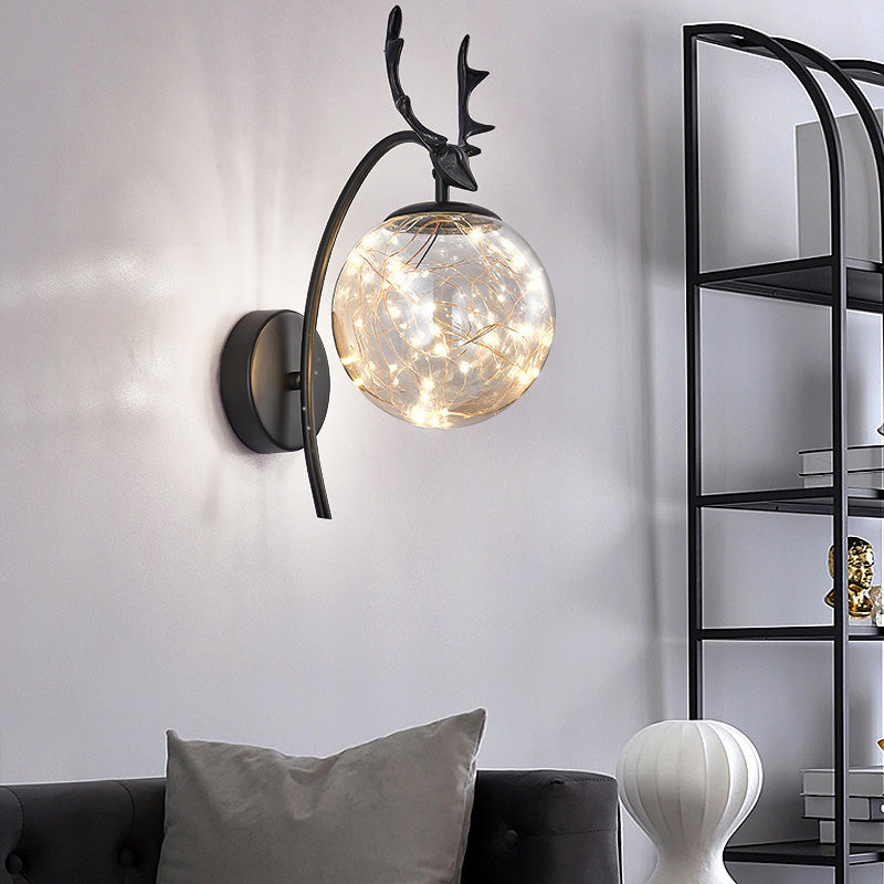 Globe Shape Wall Lamp Modern Style Glass 1 Light Sconce in Black/ Gold