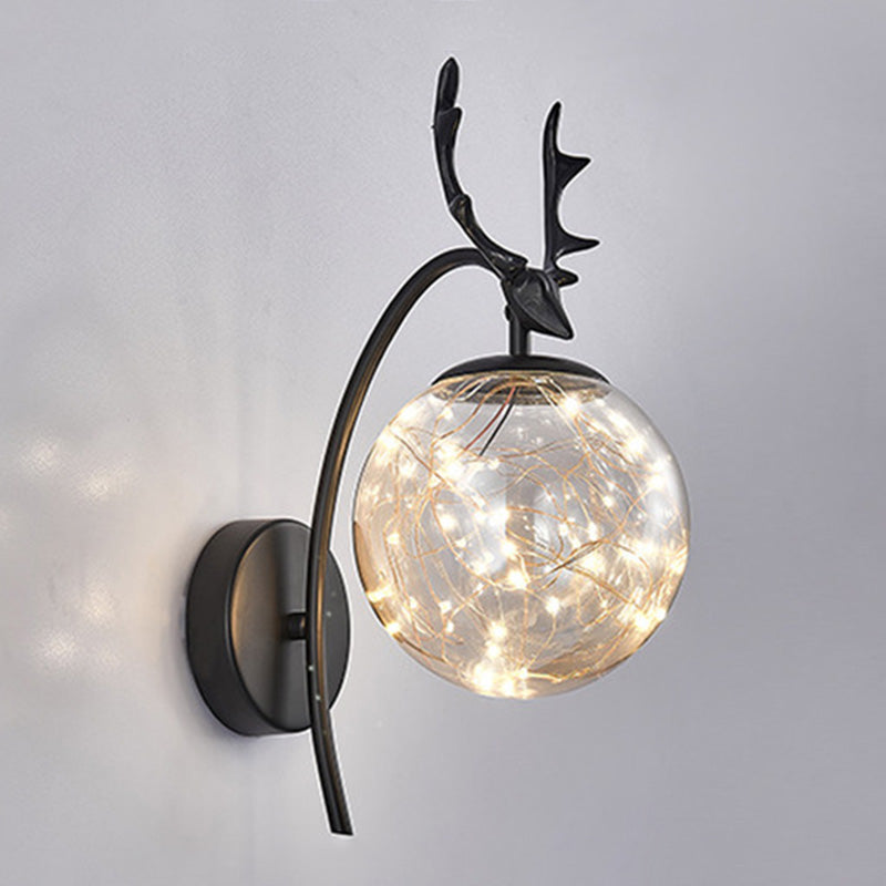 Globe Shape Wall Lamp Modern Style Glass 1 Light Sconce in Black/ Gold