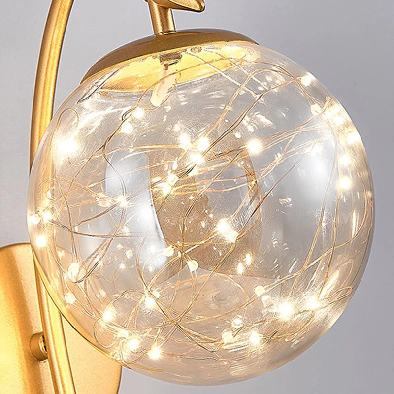 Globe Shape Wall Lamp Modern Style Glass 1 Light Sconce in Black/ Gold