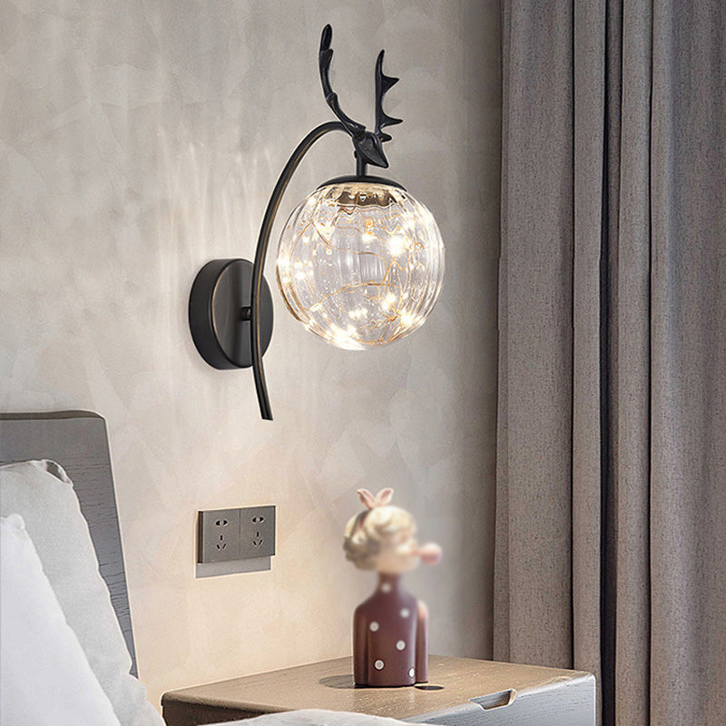 Globe Shape Wall Lamp Modern Style Glass 1 Light Sconce in Black/ Gold