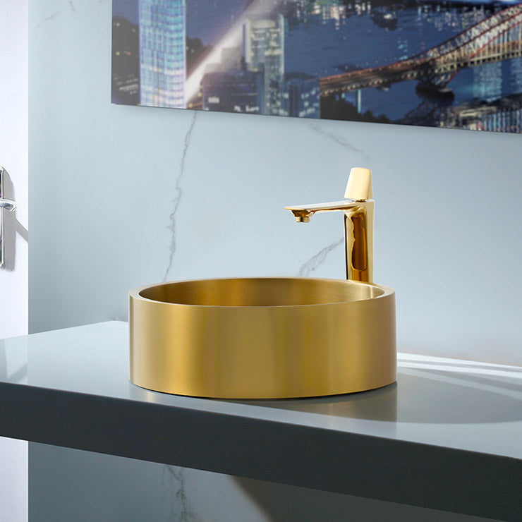 Modern Vessel Sink Round Metal with Basin and Faucet Vessel Lavatory Sink
