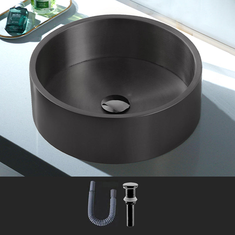 Modern Vessel Sink Round Metal with Basin and Faucet Vessel Lavatory Sink