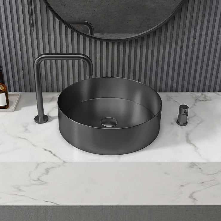 Modern Vessel Sink Round Metal with Basin and Faucet Vessel Lavatory Sink