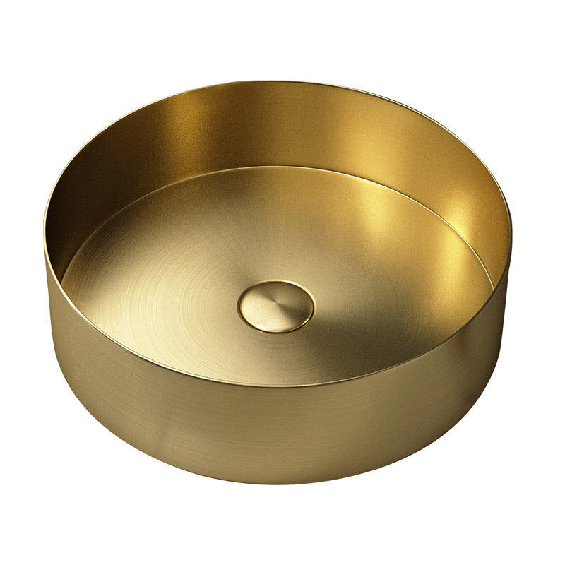 Modern Vessel Sink Round Metal with Basin and Faucet Vessel Lavatory Sink