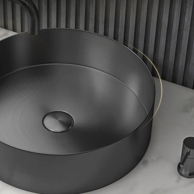 Modern Vessel Sink Round Metal with Basin and Faucet Vessel Lavatory Sink