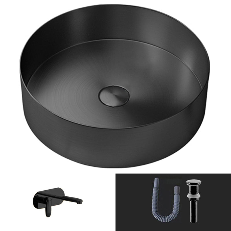 Modern Vessel Sink Round Metal with Basin and Faucet Vessel Lavatory Sink