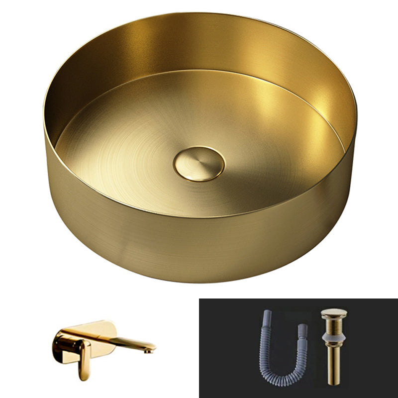 Modern Vessel Sink Round Metal with Basin and Faucet Vessel Lavatory Sink