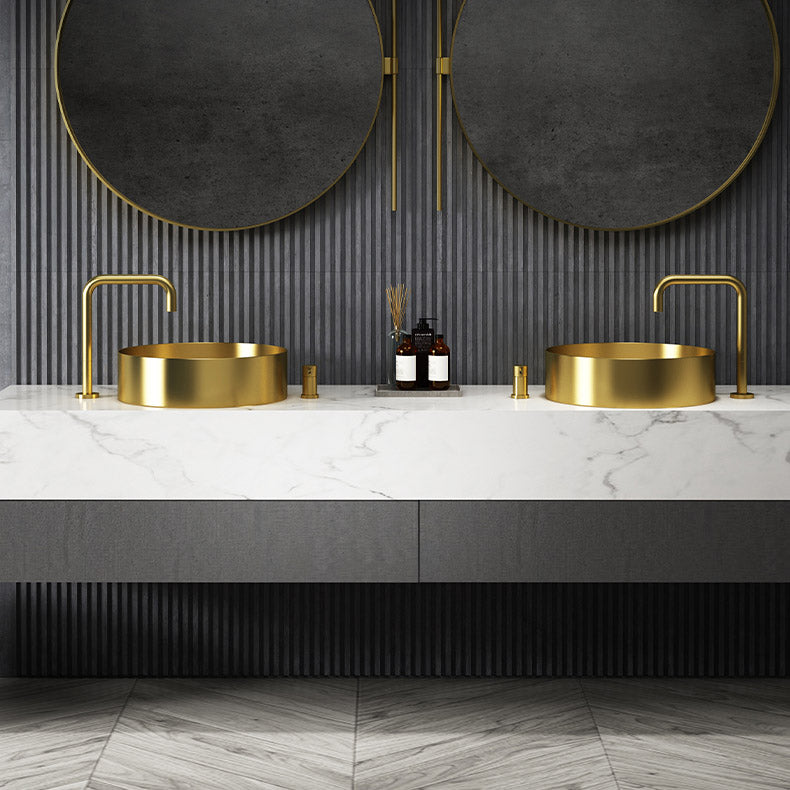 Modern Vessel Sink Round Metal with Basin and Faucet Vessel Lavatory Sink