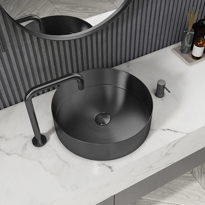 Modern Vessel Sink Round Metal with Basin and Faucet Vessel Lavatory Sink
