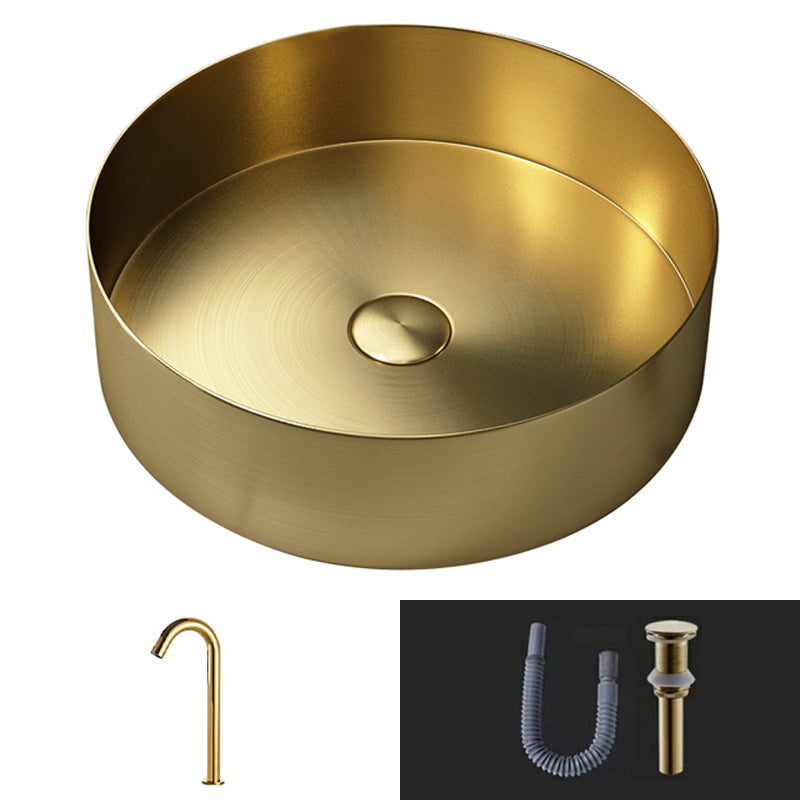 Modern Vessel Sink Round Metal with Basin and Faucet Vessel Lavatory Sink