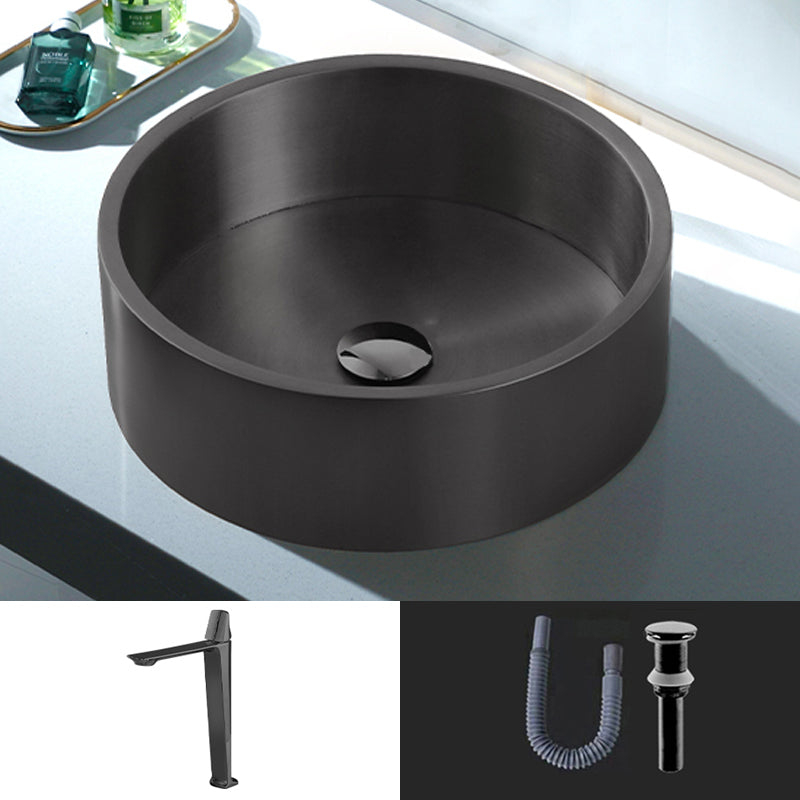 Modern Vessel Sink Round Metal with Basin and Faucet Vessel Lavatory Sink