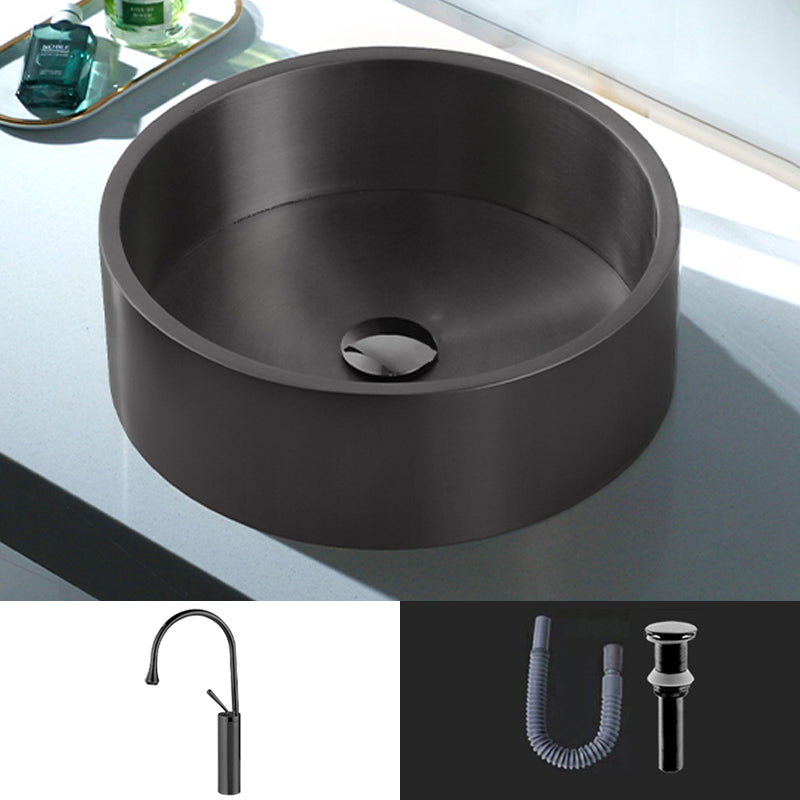 Modern Vessel Sink Round Metal with Basin and Faucet Vessel Lavatory Sink