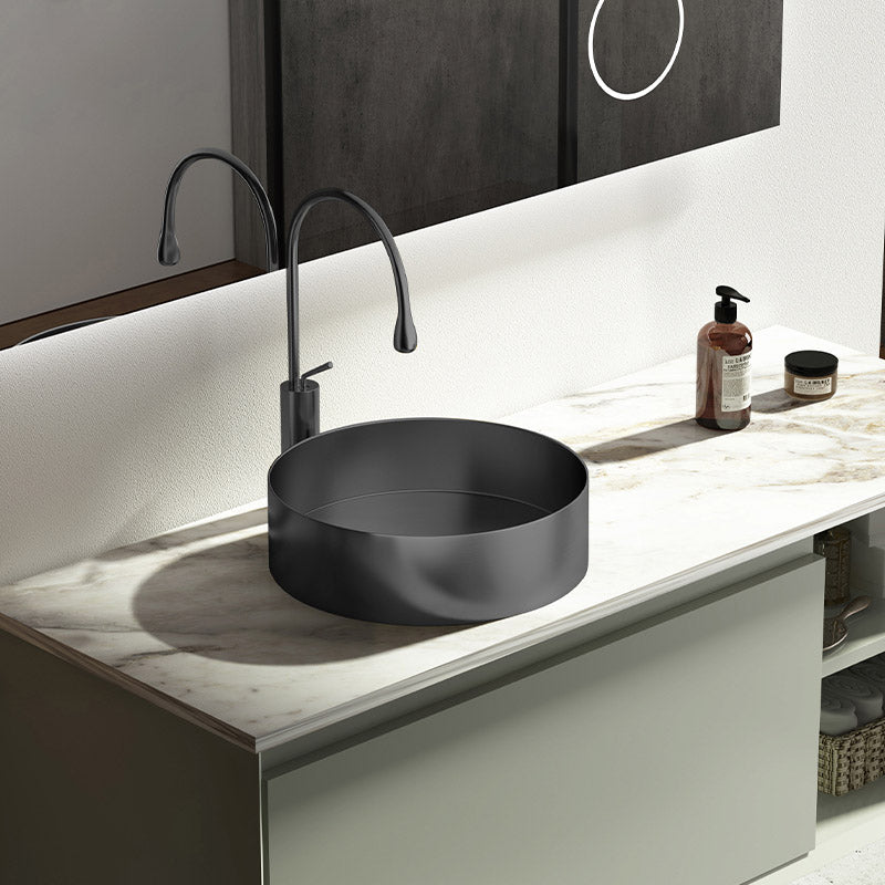 Modern Vessel Bathroom Sink Round Metal with Pop-Up Drain Vessel Lavatory Sink