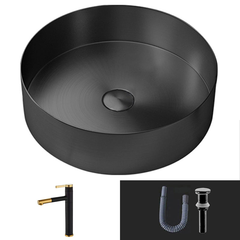 Modern Vessel Bathroom Sink Round Metal with Pop-Up Drain Vessel Lavatory Sink
