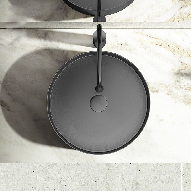 Modern Vessel Bathroom Sink Round Metal with Pop-Up Drain Vessel Lavatory Sink