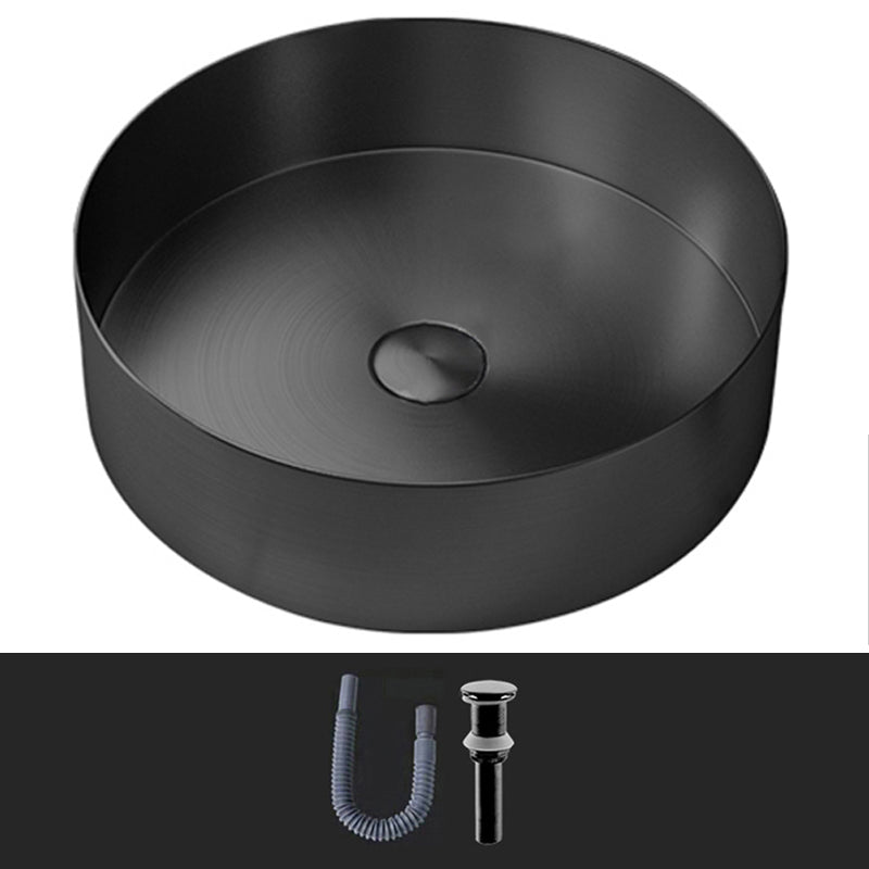 Modern Vessel Bathroom Sink Round Metal with Pop-Up Drain Vessel Lavatory Sink