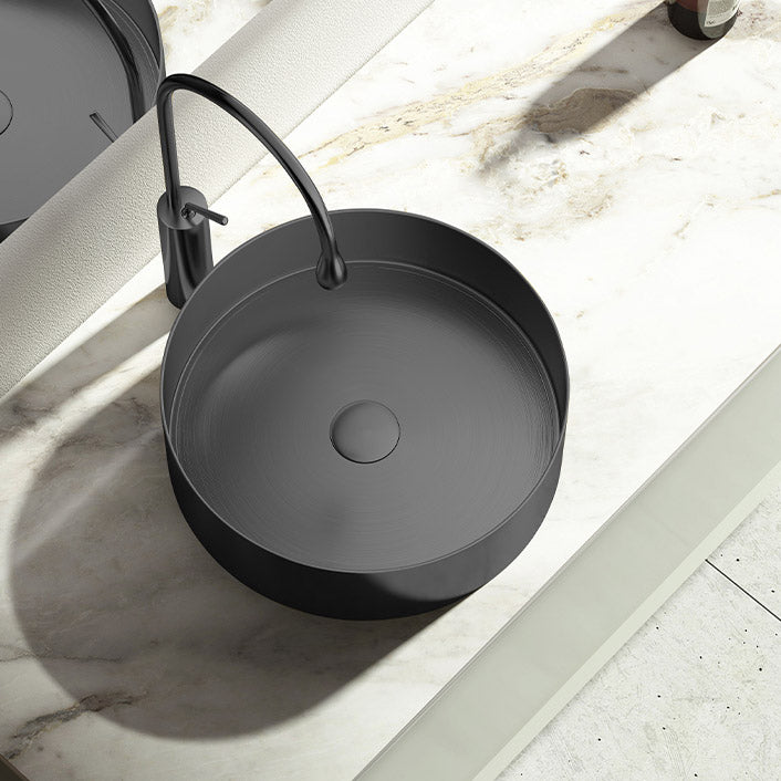 Modern Vessel Bathroom Sink Round Metal with Pop-Up Drain Vessel Lavatory Sink