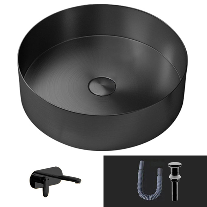 Modern Vessel Bathroom Sink Round Metal with Pop-Up Drain Vessel Lavatory Sink