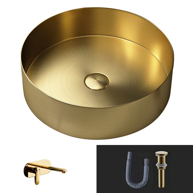 Modern Vessel Bathroom Sink Round Metal with Pop-Up Drain Vessel Lavatory Sink