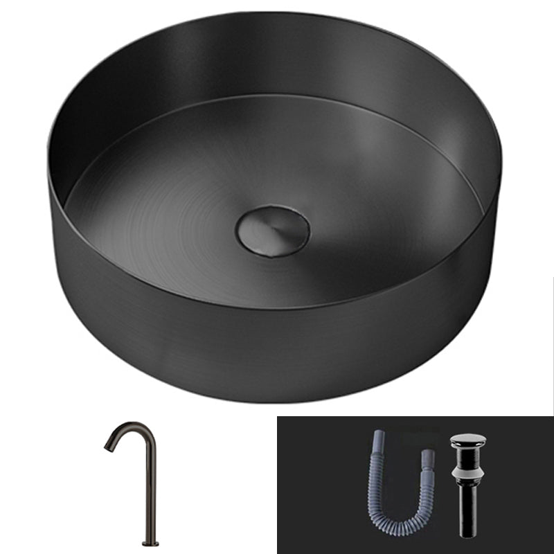 Modern Vessel Bathroom Sink Round Metal with Pop-Up Drain Vessel Lavatory Sink