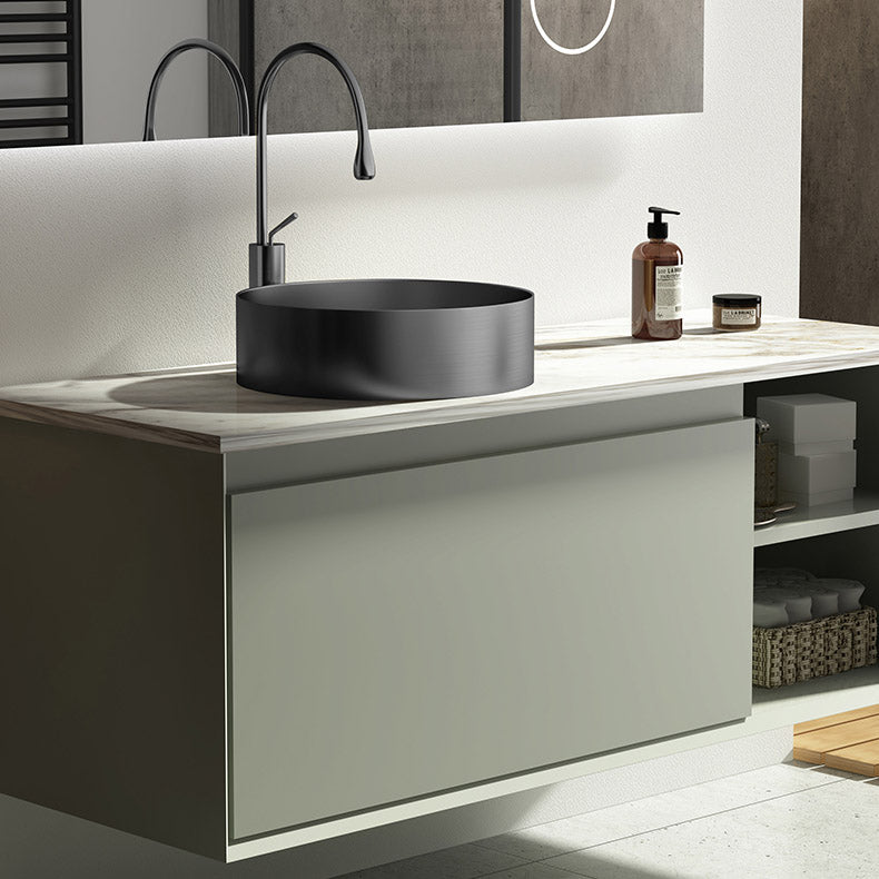 Modern Vessel Bathroom Sink Round Metal with Pop-Up Drain Vessel Lavatory Sink