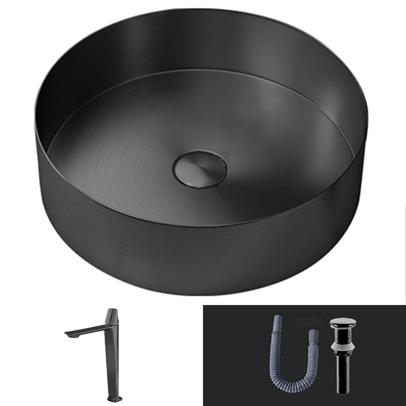 Modern Vessel Bathroom Sink Round Metal with Pop-Up Drain Vessel Lavatory Sink
