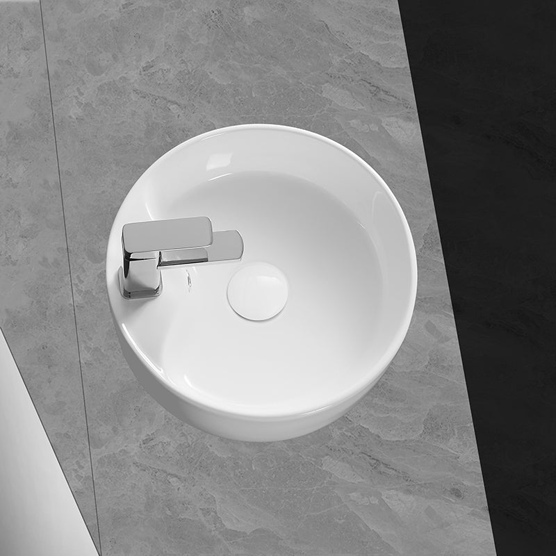 Modern Vessel Bathroom Sink Round Porcelain with Overflow Vessel Lavatory Sink