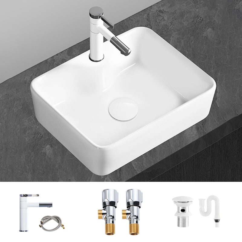 Modern Vessel Bathroom Sink Round Porcelain with Overflow Vessel Lavatory Sink