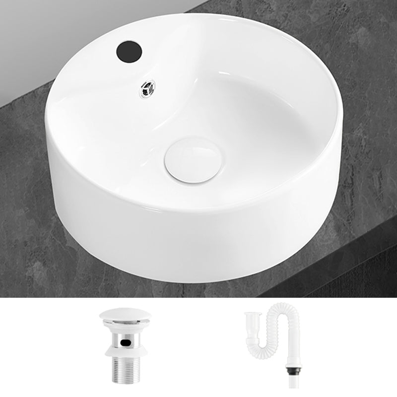Modern Vessel Bathroom Sink Round Porcelain with Overflow Vessel Lavatory Sink