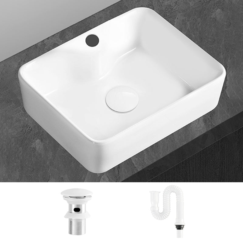 Modern Vessel Bathroom Sink Round Porcelain with Overflow Vessel Lavatory Sink