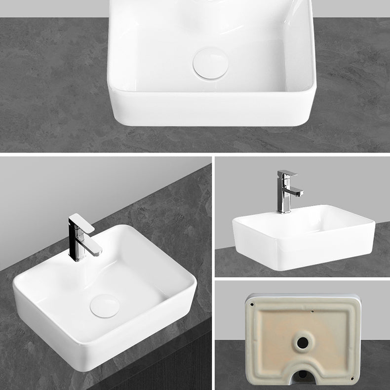 Modern Vessel Bathroom Sink Round Porcelain with Overflow Vessel Lavatory Sink