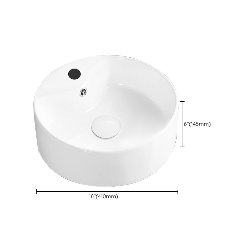 Modern Vessel Bathroom Sink Round Porcelain with Overflow Vessel Lavatory Sink