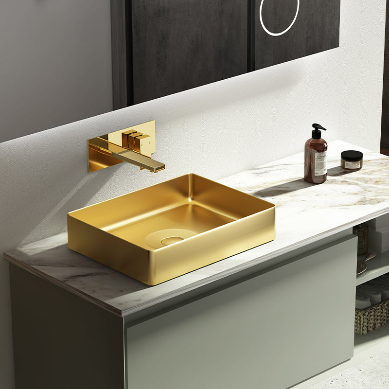 Modern Vessel Sink Metal Rectangular with Pop-Up Drain Vessel Bathroom Sink