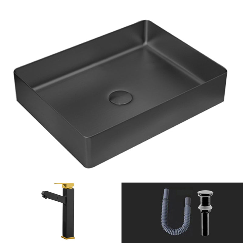 Modern Vessel Sink Metal Rectangular with Pop-Up Drain Vessel Bathroom Sink