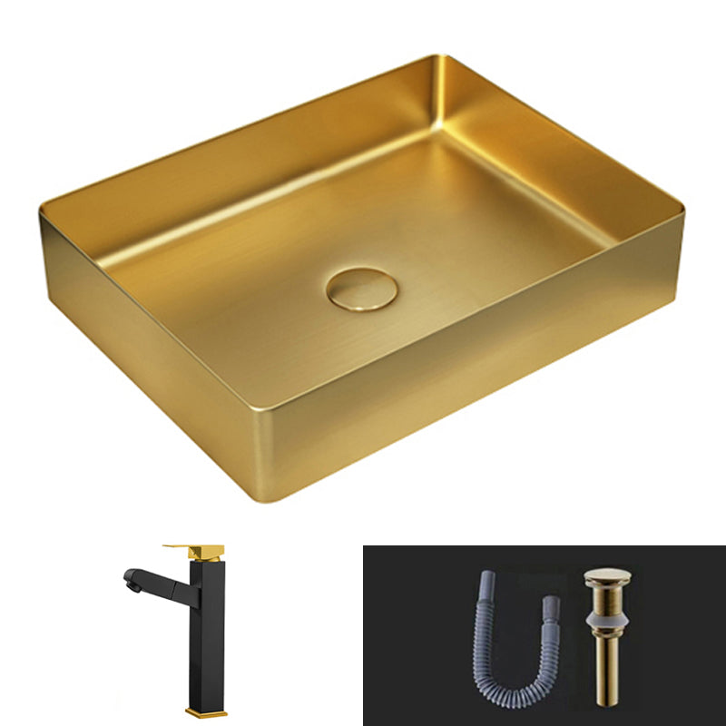 Modern Vessel Sink Metal Rectangular with Pop-Up Drain Vessel Bathroom Sink