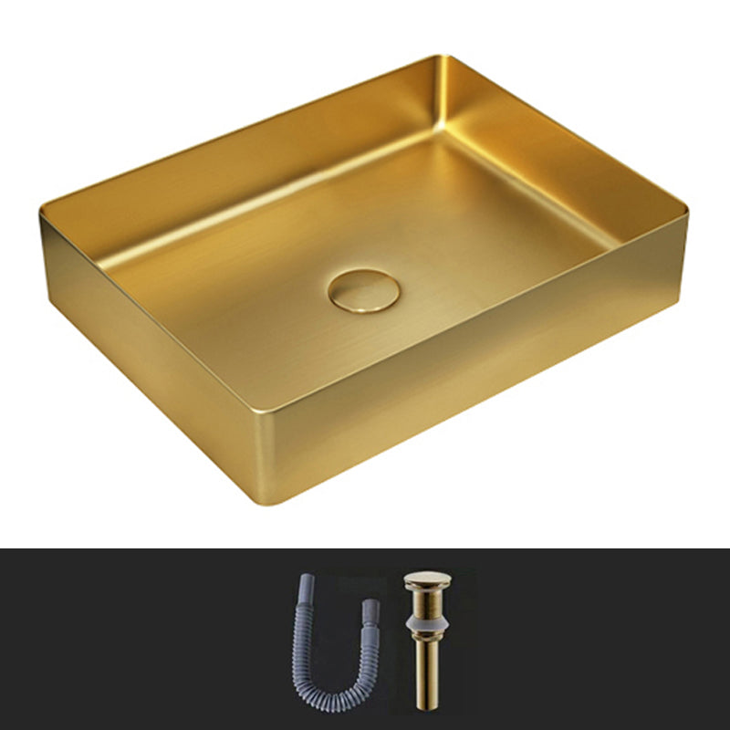 Modern Vessel Sink Metal Rectangular with Pop-Up Drain Vessel Bathroom Sink