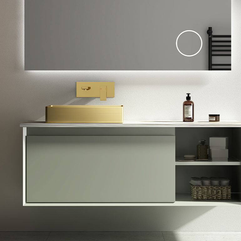 Modern Vessel Sink Metal Rectangular with Pop-Up Drain Vessel Bathroom Sink