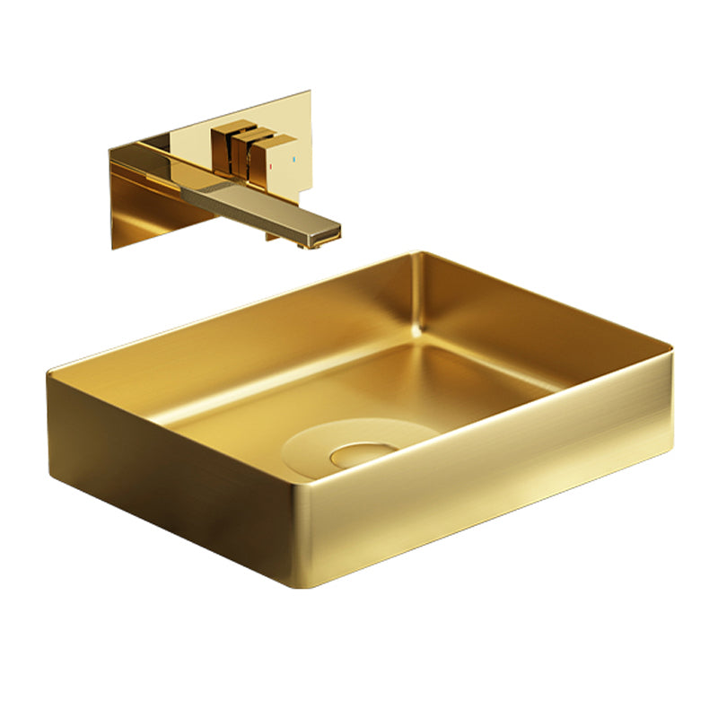 Modern Vessel Sink Metal Rectangular with Pop-Up Drain Vessel Bathroom Sink