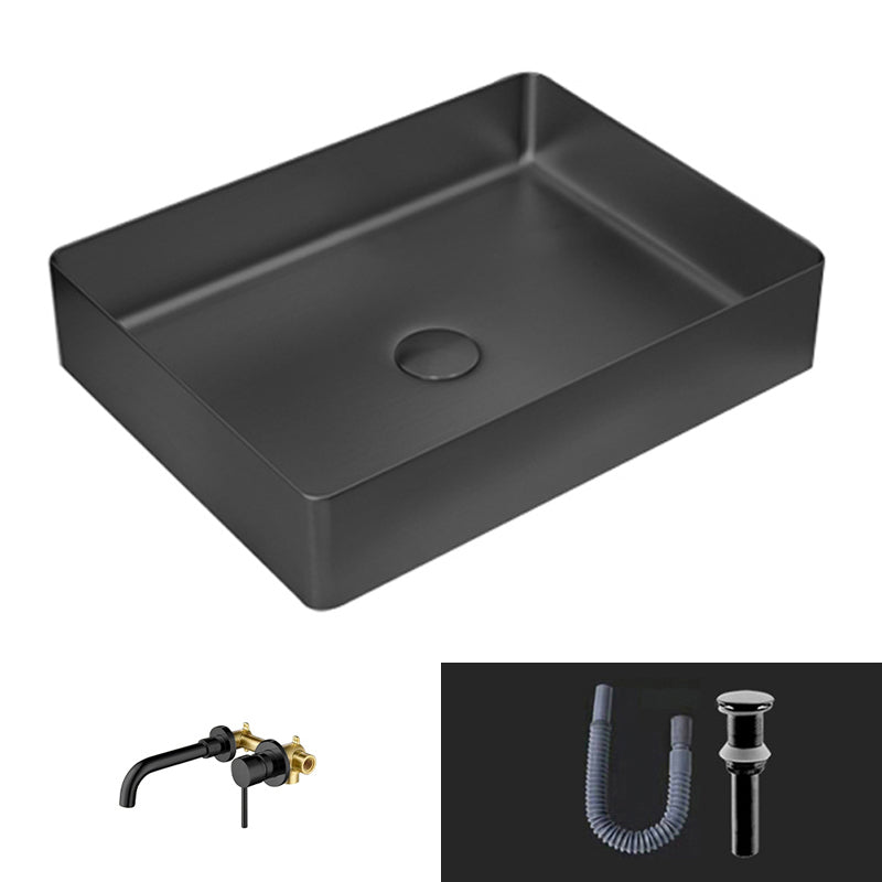 Modern Vessel Sink Metal Rectangular with Pop-Up Drain Vessel Bathroom Sink