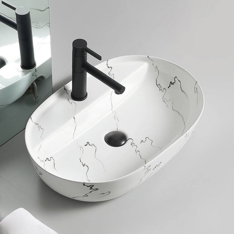 Modern Porcelain Trough Sink Oval-shape Trough Bathroom Sink