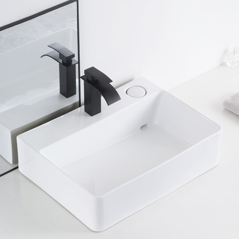 Contemporary Bathroom Sink Single Faucet Hole Porcelain Rectangular Vessel Bathroom Sink